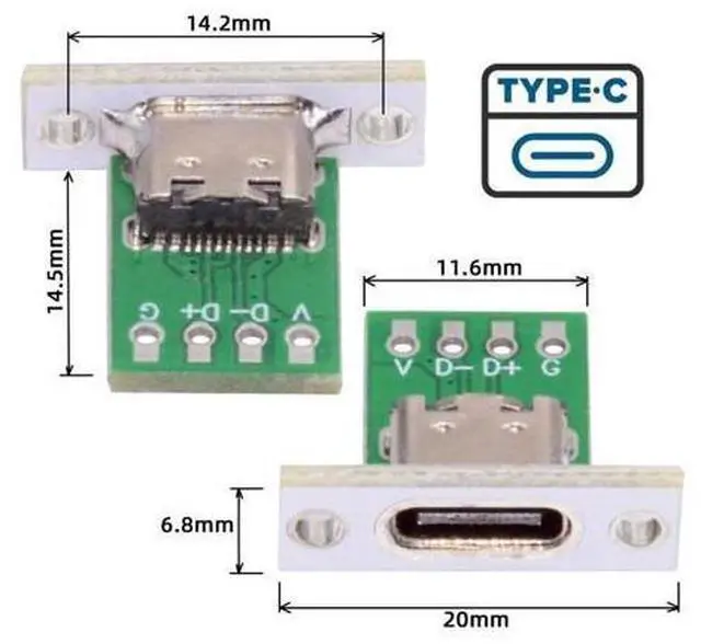 Alt view image 4 of 7 - 5 Pack USB C DIY Connector USB C 24Pin Female Socket Port Repair Replacement Solder Adapter with Panel Mount Screw Hole