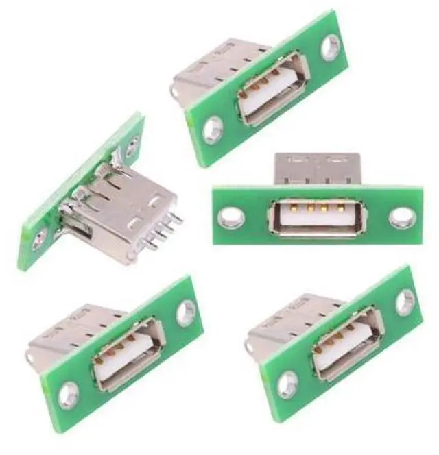 Main image of 5 Pack USB 2.0 DIY Connector USB 2.0 Female Socket Port Repair Replacement Solder Adapter with Panel Mount Screw Hole