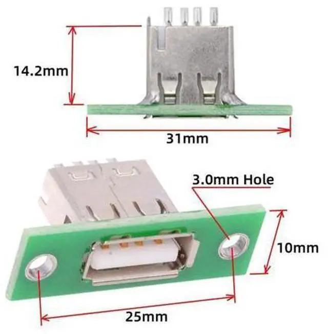 Alt view image 5 of 6 - 5 Pack USB 2.0 DIY Connector USB 2.0 Female Socket Port Repair Replacement Solder Adapter with Panel Mount Screw Hole