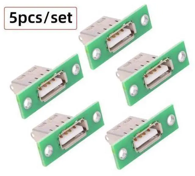 Alt view image 6 of 6 - 5 Pack USB 2.0 DIY Connector USB 2.0 Female Socket Port Repair Replacement Solder Adapter with Panel Mount Screw Hole