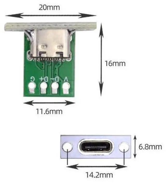 Alt view image 5 of 7 - 5 Pack USB C DIY Connector USB C 24Pin Female Socket Port Repair Replacement Solder Adapter with Panel Mount Screw Hole