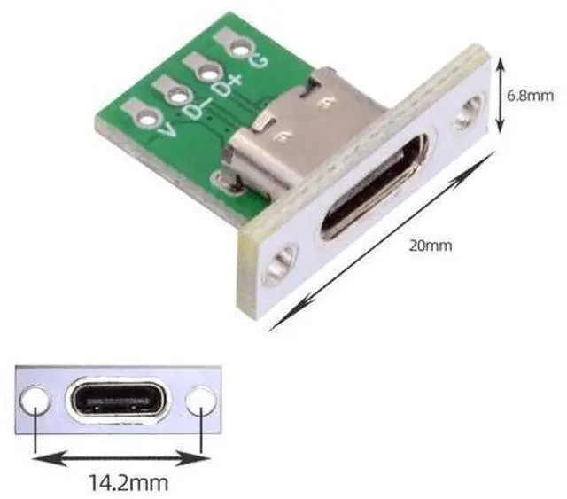 Alt view image 6 of 7 - 5 Pack USB C DIY Connector USB C 24Pin Female Socket Port Repair Replacement Solder Adapter with Panel Mount Screw Hole