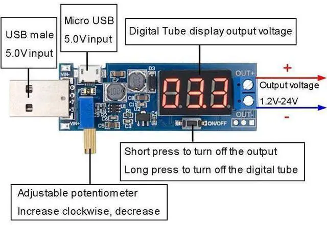 Alt view image 2 of 7 - 2PCS USB Buck Boost Converter Adjustable Step UP Step Down Power Supply Module Voltage Regulator DC-DC 5V to 3.3V 9V 12V 18V 24V