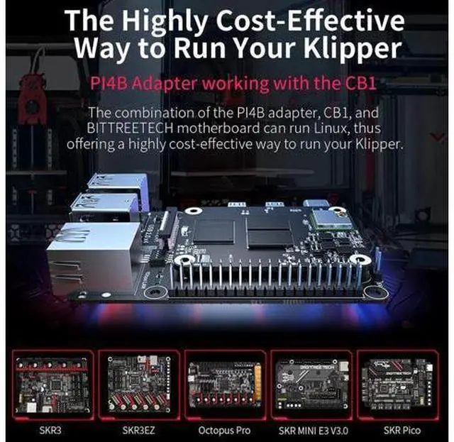 Alt view image 3 of 6 - BIGTREETECH Pi4B Adapter V1.0 for Raspberry Pi CM4/ BTT CB1 V2.2/CB1 emmc core Board Compatible SKR Mini E3 V3.0 SKR V1.4 Turbo SKR 3 Octopus V1.1/Pro to Running Klipper for Voron 3D Printer Board