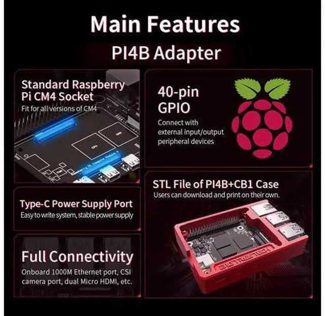 Alt view image 6 of 6 - BIGTREETECH Pi4B Adapter V1.0 for Raspberry Pi CM4/ BTT CB1 V2.2/CB1 emmc core Board Compatible SKR Mini E3 V3.0 SKR V1.4 Turbo SKR 3 Octopus V1.1/Pro to Running Klipper for Voron 3D Printer Board