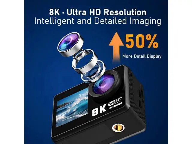 Alt view image 4 of 7 - 8K Dual-Screen Action Camera - 2.0"+1.3" Touch, 30m Waterproof, WiFi, 1350mAh for Diving/Cycling,Outdoor cycling, mountain climbing, surfing