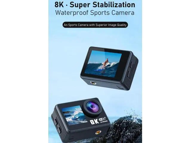 Alt view image 2 of 7 - 8K Dual-Screen Action Camera - 2.0"+1.3" Touch, 30m Waterproof, WiFi, 1350mAh for Diving/Cycling,Outdoor cycling, mountain climbing, surfing