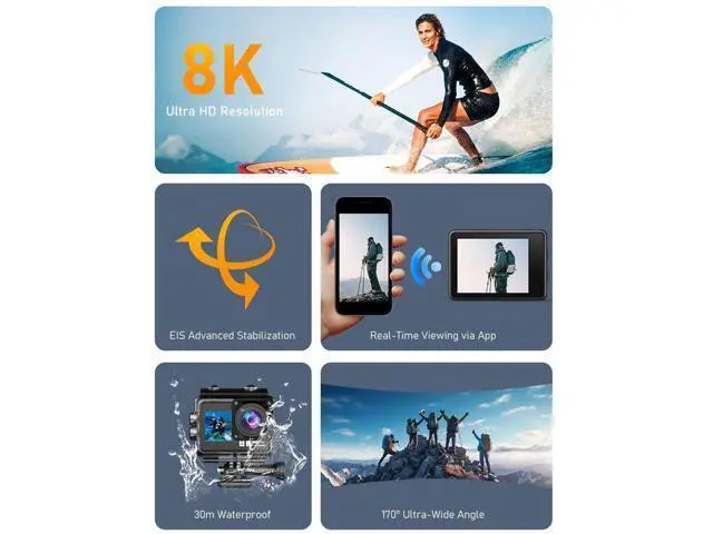 Alt view image 3 of 7 - 8K Dual-Screen Action Camera - 2.0"+1.3" Touch, 30m Waterproof, WiFi, 1350mAh for Diving/Cycling,Outdoor cycling, mountain climbing, surfing