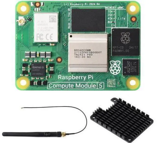 Alt view image 2 of 7 - CM5 Pi Compute Module 5, Comes with an Official Raspberry Pi CM5108000 (with Wireless, 8GB RAM, 0GB (Lite) eMMC Flash), an Antenna Kit and a HEATSINK (3 Items)