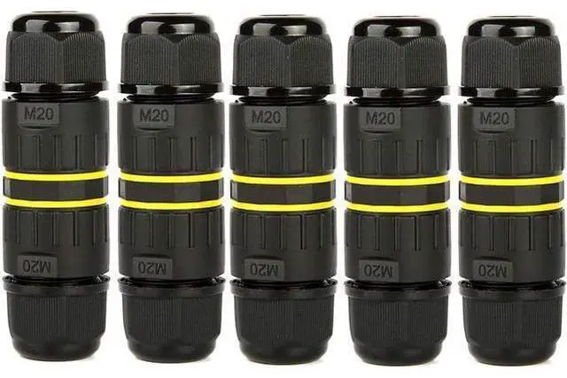Main image of BONAEVER 5 Packs IP68 Waterproof Junction Box Outdoor External Sleeve Coupler M20 Cable Connector Ø5-12mm Wire Range (AC 400V 24A)UL for Outdoor2 Way 4 Pin
