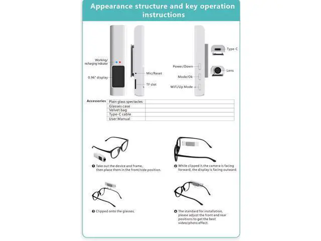 Alt view image 7 of 7 - Glasses, action camera, 1080P high definition, WIFI, mobile phone interconnection, head-mounted, glasses replacement, audio and video recording, with 128GB storage card