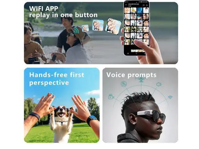 Alt view image 4 of 7 - Glasses, action camera, 1080P high definition, WIFI, mobile phone interconnection, head-mounted, glasses replacement, audio and video recording, with 128GB storage card