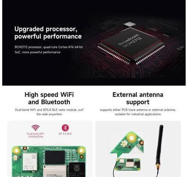 Alt view image 6 of 7 - CM5 Pi Compute Module 5, Comes with an Official Raspberry Pi CM5108000 (with Wireless, 8GB RAM, 0GB (Lite) eMMC Flash), an Antenna Kit and a HEATSINK (3 Items)