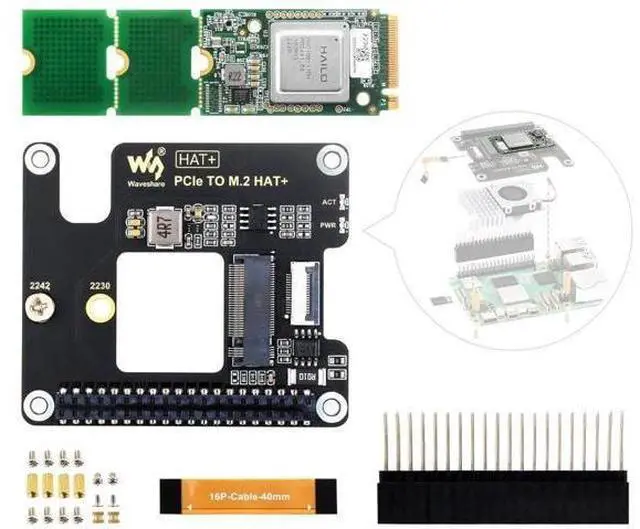 Main image of Hailo-8 M.2 AI Accelerator Module, Compatible with Raspberry Pi 5, Supports Linux/Windows Systems, Based On The 26TOPS Hailo-8 AI Processor, Comes with PCIe to M.2 Adapter Board