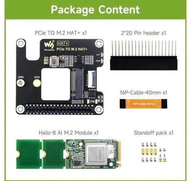 Alt view image 2 of 5 - Hailo-8 M.2 AI Accelerator Module, Compatible with Raspberry Pi 5, Supports Linux/Windows Systems, Based On The 26TOPS Hailo-8 AI Processor, Comes with PCIe to M.2 Adapter Board