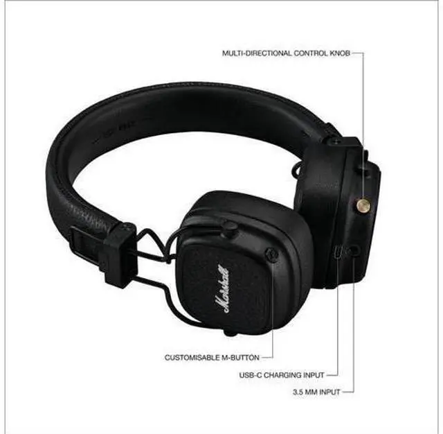 Alt view image 3 of 5 - Marshall MAJOR5BTBLK Major V Wireless On-Ear Headphones - Black