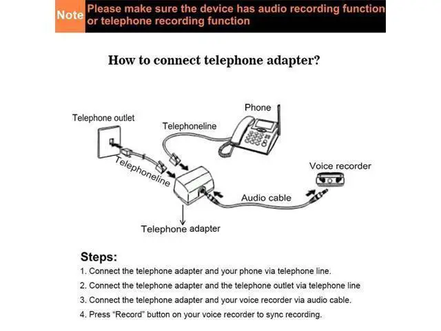 Alt view image 4 of 5 - Analog Telephone Adapter for Split The Line to Telephone and Voice Recorder, with Two RJ11 Port for Incoming and Outgoing Phone Connection and 3.5mm Audio Socket to Connect to Voice Recording Device
