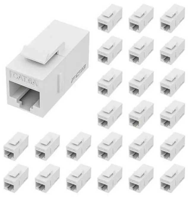 Main image of 10 Gbps CAT6A RJ45 Keystone Coupler 25-Pack, Ethernet Keystone Jack, Ethernet Coupler Female to Female UTP for Cat6a/Cat6/Cat5e/Cat5, White