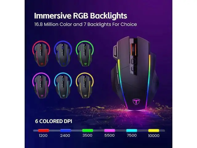 Alt view image 3 of 7 - Wireless Gaming Mouse,Tri-Mode 2.4G/USB-C/Bluetoothy, Up to 10000DPI,Chroma RGB Backlit,Ergonomic with 8 Programmable Buttons,Rechargeable Computer Mouse for Laptop,PC,Mac