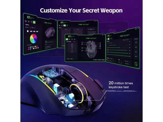 Alt view image 6 of 7 - Wireless Gaming Mouse,Tri-Mode 2.4G/USB-C/Bluetoothy, Up to 10000DPI,Chroma RGB Backlit,Ergonomic with 8 Programmable Buttons,Rechargeable Computer Mouse for Laptop,PC,Mac