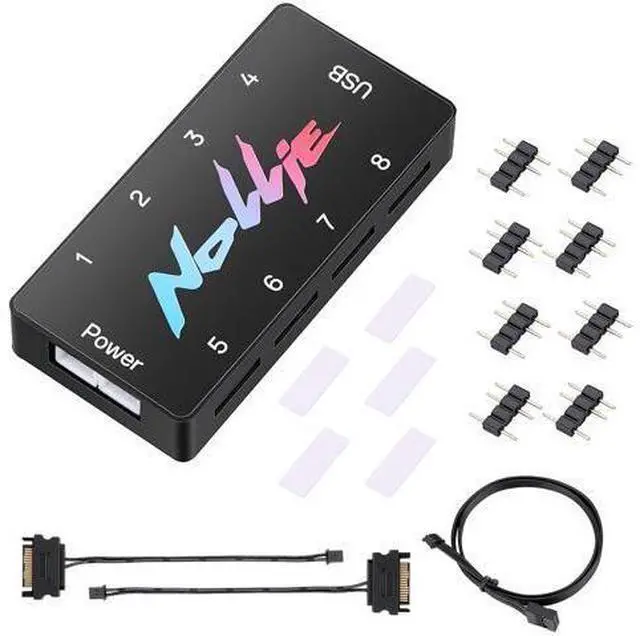 Main image of Nollie 8 ARGB Controller Fan Hub 5v 3Pin 8 Port ARGB Interface SATA Powered Support SignalRGB OpenRGB