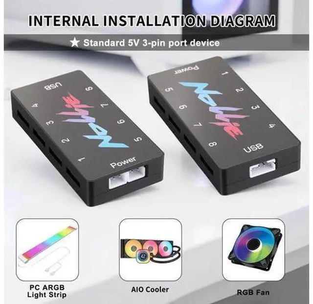 Alt view image 3 of 6 - Nollie 8 ARGB Controller Fan Hub 5v 3Pin 8 Port ARGB Interface SATA Powered Support SignalRGB OpenRGB