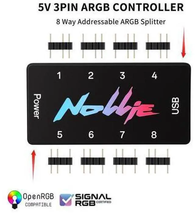 Alt view image 2 of 6 - Nollie 8 ARGB Controller Fan Hub 5v 3Pin 8 Port ARGB Interface SATA Powered Support SignalRGB OpenRGB