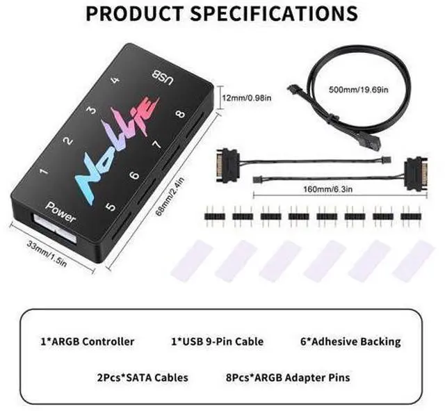 Alt view image 5 of 6 - Nollie 8 ARGB Controller Fan Hub 5v 3Pin 8 Port ARGB Interface SATA Powered Support SignalRGB OpenRGB