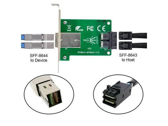 Alt view image 3 of 3 - Dual Ports Mini SAS HD SFF-8644 To Internal SAS HD SFF-8643 PCBA Female Adapter With Low Profile Bracket ZIHAN