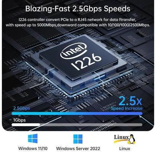 Alt view image 5 of 6 - 2.5Gb PCIe Network Card with Intel I226-V Chip, 2500M/1000M/100M Network Adapter NIC, PCIe 3.1 X1, PCI Express Gigabit Ethernet Card for Windows 10/11, Linux Kernel 5.16.18/RHEL8.6, VMware ESXi8.0