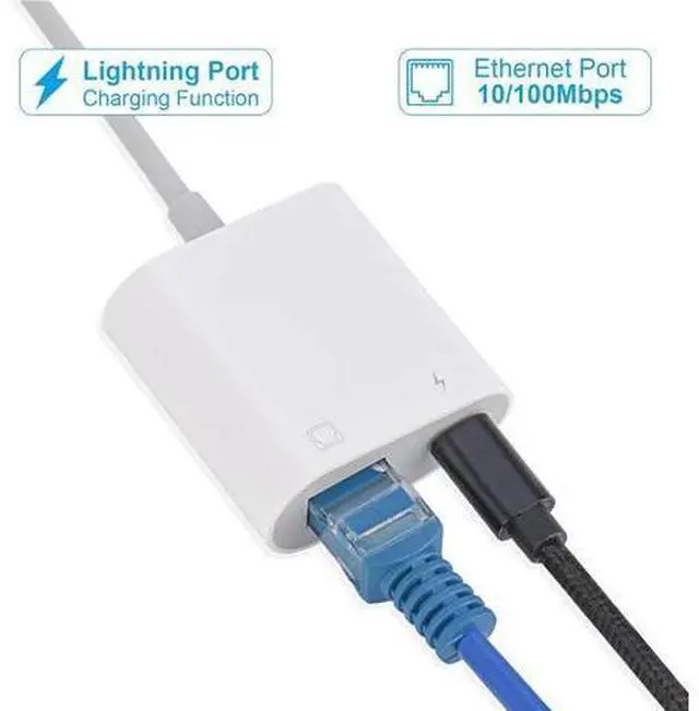 Alt view image 2 of 6 - Lightning to Ethernet Adapter,2 in 1 RJ45 Ethernet LAN Network Adapter with Charging Port for Phone,Pad 10/100Mbps High Speed,Plug and Play