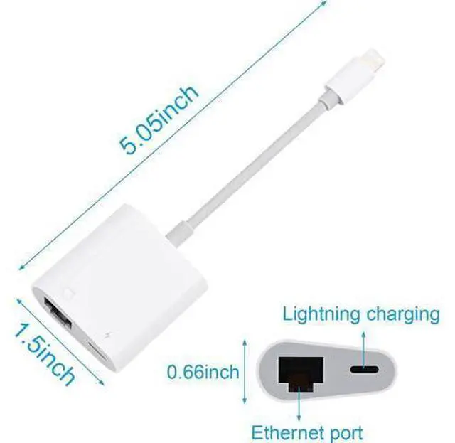 Alt view image 3 of 6 - Lightning to Ethernet Adapter,2 in 1 RJ45 Ethernet LAN Network Adapter with Charging Port for Phone,Pad 10/100Mbps High Speed,Plug and Play