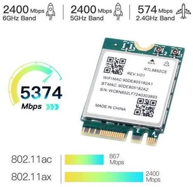 Alt view image 3 of 5 - RTL8852CE WiFi 6E Wireless Card, Bluetooth 5.3, Tri-Band 5400Mbps, M.2/NGFF Network Adapter for Laptop, Windows 10/11 64bit