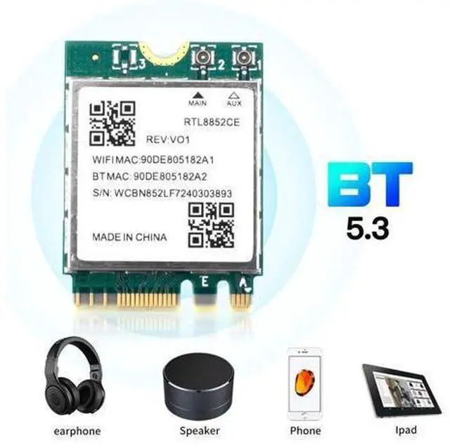Alt view image 5 of 5 - RTL8852CE WiFi 6E Wireless Card, Bluetooth 5.3, Tri-Band 5400Mbps, M.2/NGFF Network Adapter for Laptop, Windows 10/11 64bit