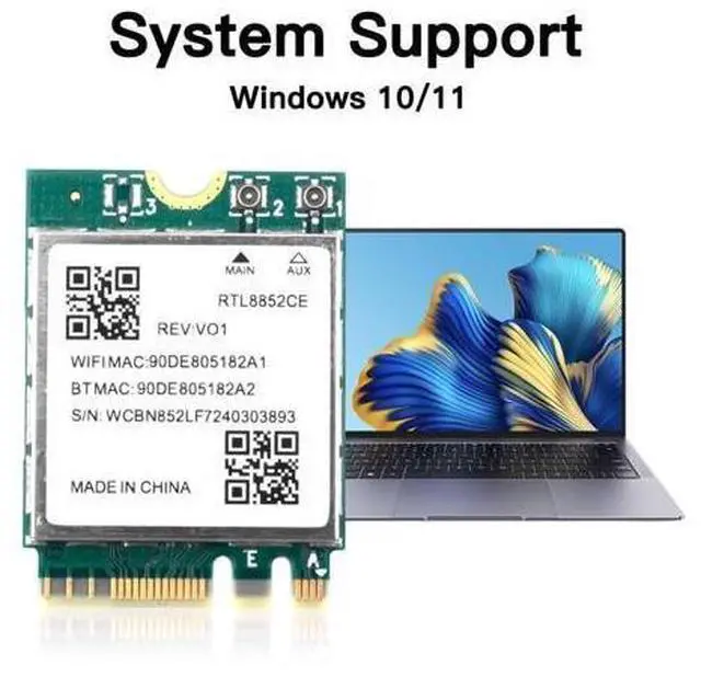 Alt view image 4 of 5 - RTL8852CE WiFi 6E Wireless Card, Bluetooth 5.3, Tri-Band 5400Mbps, M.2/NGFF Network Adapter for Laptop, Windows 10/11 64bit