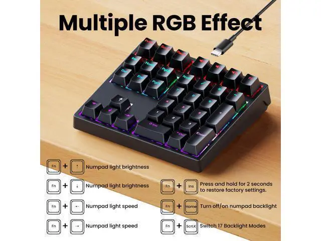 Alt view image 6 of 7 - Mechanical Number Pad - Hot Swappable Numpad Wired USB Numeric Keypad with RGB LED Backlit 34 Key Numpad, Mechanical USB Wired Numeric Keypad for Laptop Desktop Computer PC(2-level Tilt, Blue Switch)