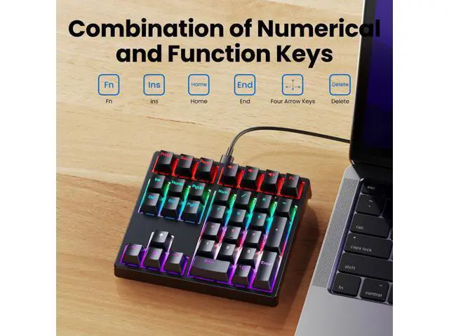 Alt view image 5 of 7 - Mechanical Number Pad - Hot Swappable Numpad Wired USB Numeric Keypad with RGB LED Backlit 34 Key Numpad, Mechanical USB Wired Numeric Keypad for Laptop Desktop Computer PC(2-level Tilt, Blue Switch)