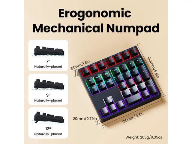 Alt view image 7 of 7 - Mechanical Number Pad - Hot Swappable Numpad Wired USB Numeric Keypad with RGB LED Backlit 34 Key Numpad, Mechanical USB Wired Numeric Keypad for Laptop Desktop Computer PC(2-level Tilt, Blue Switch)
