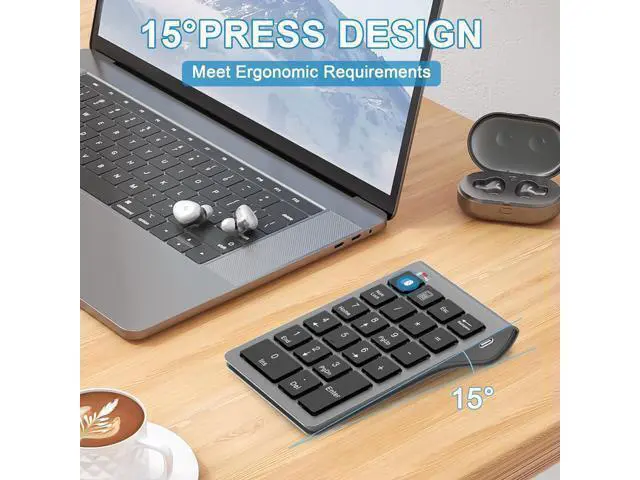 Alt view image 2 of 7 - Bluetooth Number Pad Wireless & Wired 10 Key USB Keypad Two in One, Rechargeable Numpad for Laptops, Desktop, Computers Accessories Compatible with MacBook iPads ChromeBook EliteBook Notebook etc.