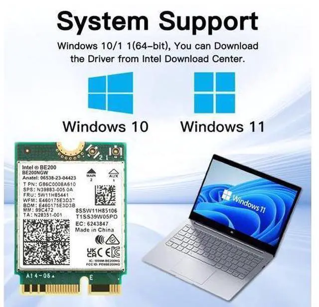 Alt view image 4 of 7 - New Wi-Fi 7 Intel BE200 Bluetooth 5.4 Wifi Card BE200NGW 2.4/ 5/ 6 GHz 5.8 Gbps For Windows 11 PC Laptop giyqxHw