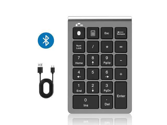 Alt view image 7 of 7 - Bluetooth Number Pad Wireless & Wired 10 Key USB Keypad Two in One, Rechargeable Numpad for Laptops, Desktop, Computers Accessories Compatible with MacBook iPads ChromeBook EliteBook Notebook etc.