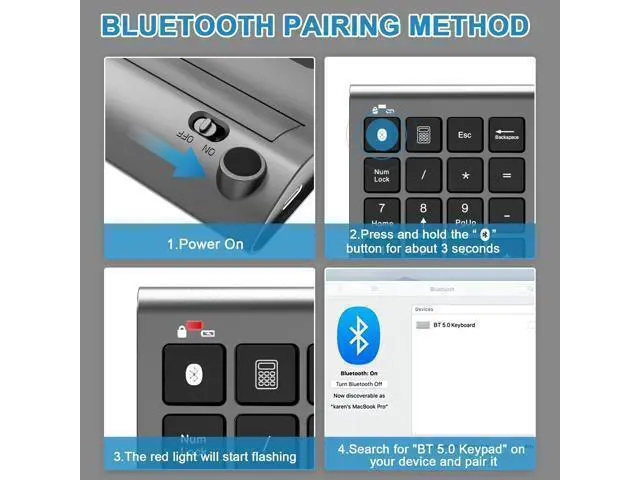 Alt view image 5 of 7 - Bluetooth Number Pad Wireless & Wired 10 Key USB Keypad Two in One, Rechargeable Numpad for Laptops, Desktop, Computers Accessories Compatible with MacBook iPads ChromeBook EliteBook Notebook etc.