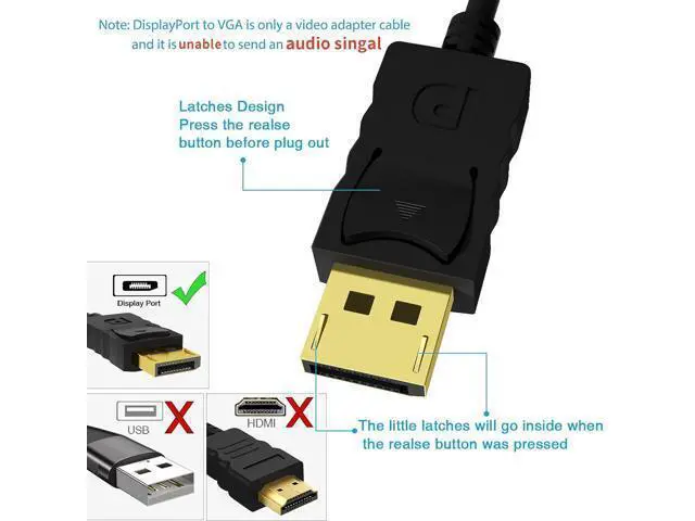 Alt view image 6 of 7 - 2 Pack DisplayPort to VGA 6ft, 6 Feet DisplayPort to VGA Adapter DP to VGA Cable Connects DP Port from Desktop Laptop to Monitor or Projector with VGA Port, Display Port to Vga Male to Male