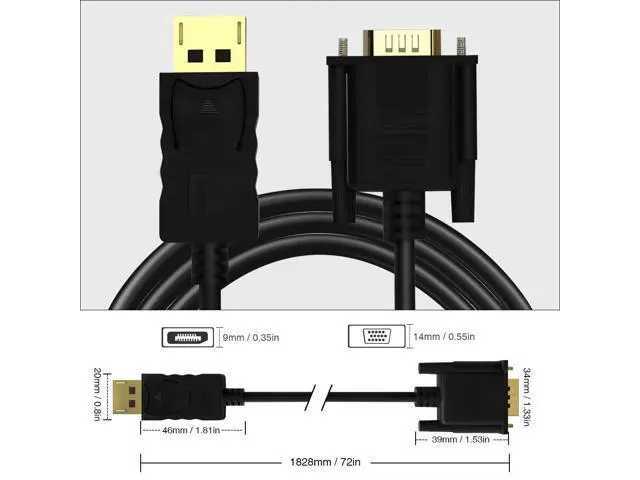 Alt view image 7 of 7 - 2 Pack DisplayPort to VGA 6ft, 6 Feet DisplayPort to VGA Adapter DP to VGA Cable Connects DP Port from Desktop Laptop to Monitor or Projector with VGA Port, Display Port to Vga Male to Male
