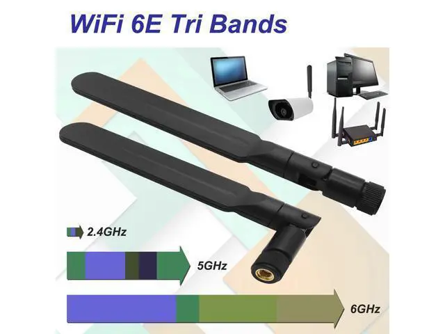 Alt view image 2 of 3 - WiFi 6E Antenna Tri-Band 6GHz 5GHz 2.4GHz Omnidirectional RP-SMA Male Wi-Fi Antennas for PC Desktop IP Camera Router 2 Pcs