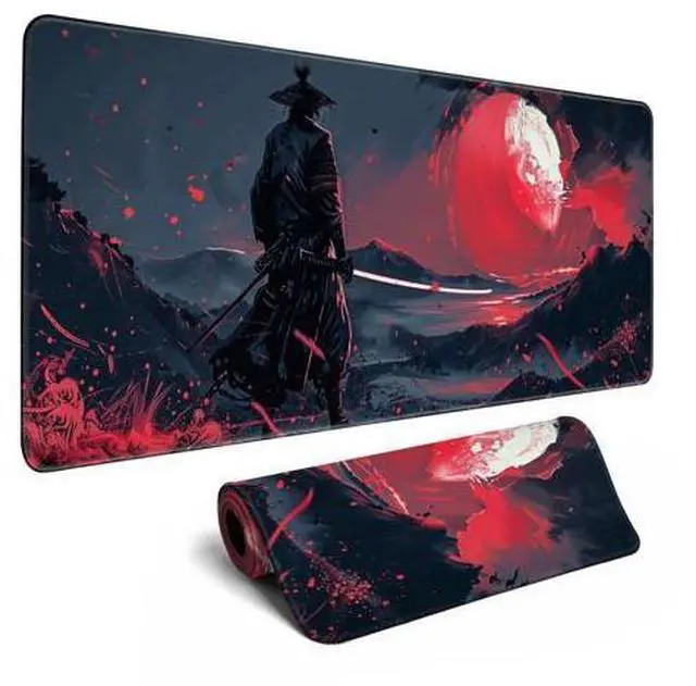 Main image of Black Desk Mat Japanese Samurai Mouse Pad XL Red Anime Big Mousepad Gaming Large Mouse Pad for Men Desk Pad with Stitched Edges Non-Slip Large Computer Mat, 31.5x11.8 in