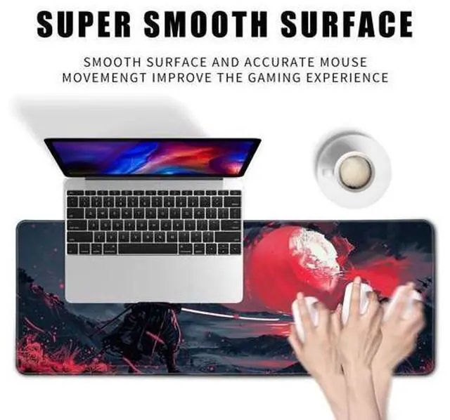 Alt view image 2 of 7 - Black Desk Mat Japanese Samurai Mouse Pad XL Red Anime Big Mousepad Gaming Large Mouse Pad for Men Desk Pad with Stitched Edges Non-Slip Large Computer Mat, 31.5x11.8 in
