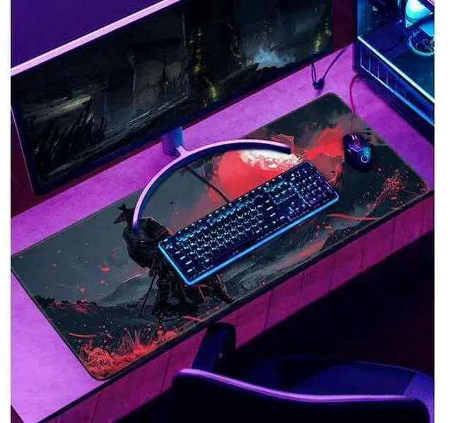 Alt view image 6 of 7 - Black Desk Mat Japanese Samurai Mouse Pad XL Red Anime Big Mousepad Gaming Large Mouse Pad for Men Desk Pad with Stitched Edges Non-Slip Large Computer Mat, 31.5x11.8 in