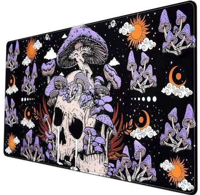 Main image of Black Mouse Pad Mushroom Desk Pad Skull Skeleton Purple Pc Laptop Office Keyboard Mouse Pads, Large Gaming Setup Office Extra Large Deskmat Laptop Mousepad 31.5x15.8 in-with Stitched Eges