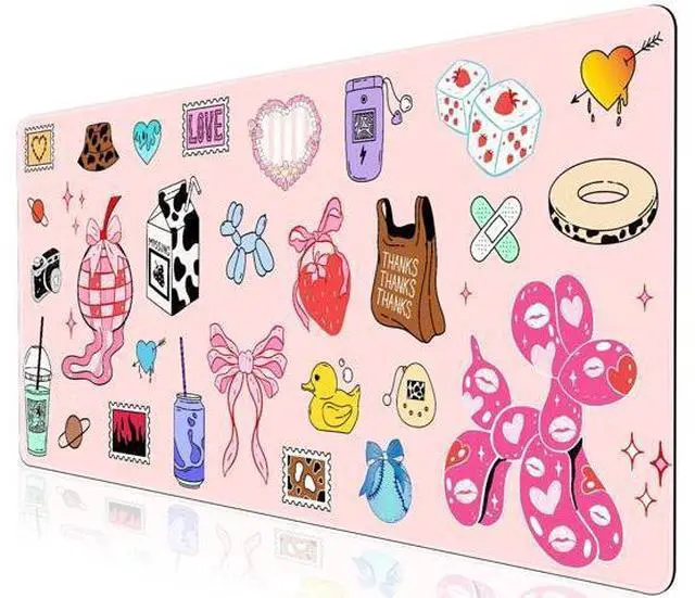Main image of L-SPOUTTO Pink Desk Mat for Keyboard and Mouse,Cute XXL Large Mouse Pad,35.4x15.7in Non-Slip Keyboard Pad Waterproof Girly Desktop Mat for Laptop Computer Work Game Home Office-Cartoon Pink
